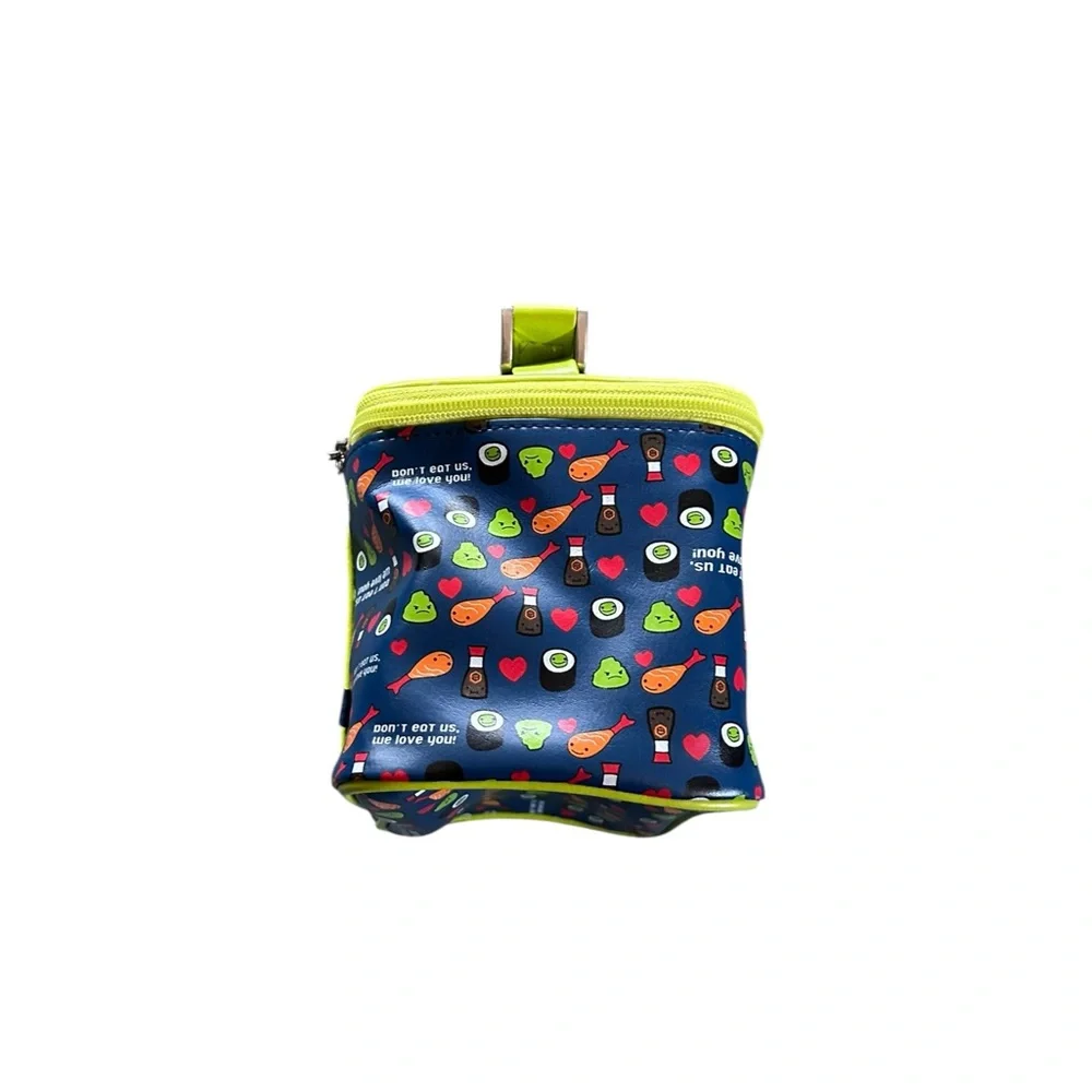 Vintage Y2K David & Goliath Kawaii Sushi Print Travel Makeup Bag Blue Green NWT